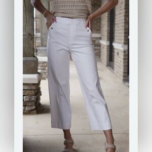 SPANX XS Twill Stretch White tummy control wide leg pant classic coastal